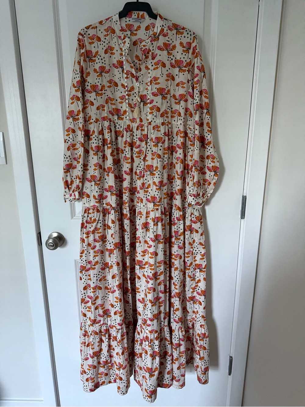 Floral Tiered Maxi Dress in Cream with Orange & Pink Print